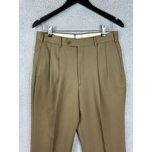 Paul Fredrick Wool Dress Pants Mens 32 Brown Pleated Front Trousers Made in USA